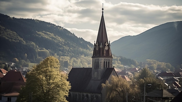 Vista da torre do sino da igreja negra no antigo centro de Brasov, na Romênia