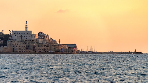 Vista da Velha Jaffa do mar ao pôr do sol Tel Aviv Israel