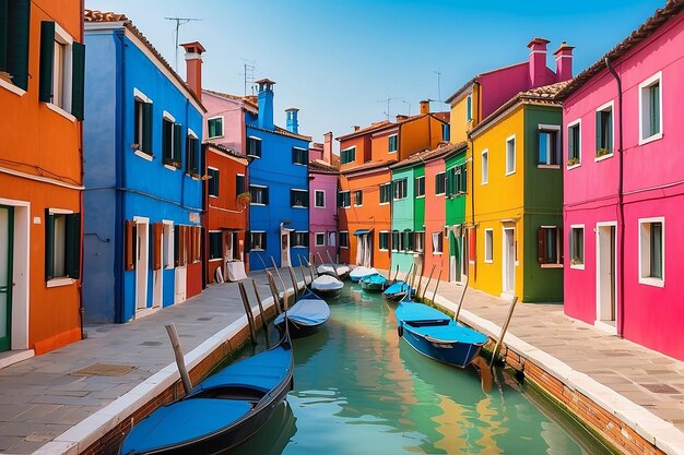 Vista das coloridas casas venezianas nas ilhas de Burano, em Veneza