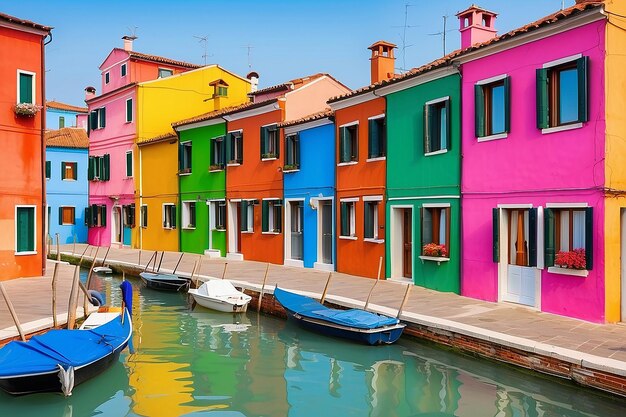 Vista das coloridas casas venezianas nas ilhas de Burano, em Veneza