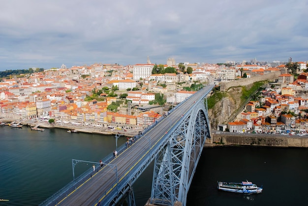 Foto vista de alto ângulo da ponte sobre o rio na cidade