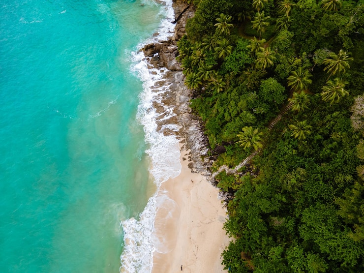 Foto vista de alto ângulo da praia