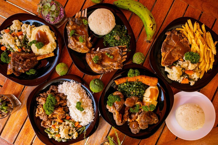 Foto vista de alto ângulo de alimentos na mesa