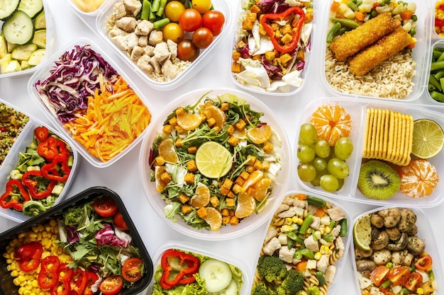 Foto vista de alto ângulo de alimentos na mesa