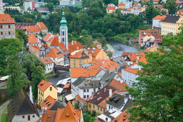 Vista de alto ângulo de edifícios e árvores na cidade