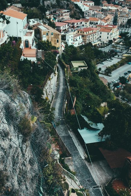 Vista de alto ângulo de edifícios e árvores na cidade