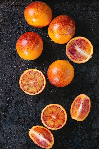 Foto vista de alto ângulo de frutas de laranja