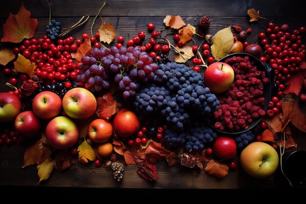 Vista de alto ângulo de frutas na mesa