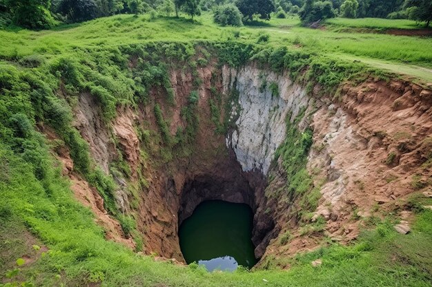 Vista de alto ângulo de um buraco profundo