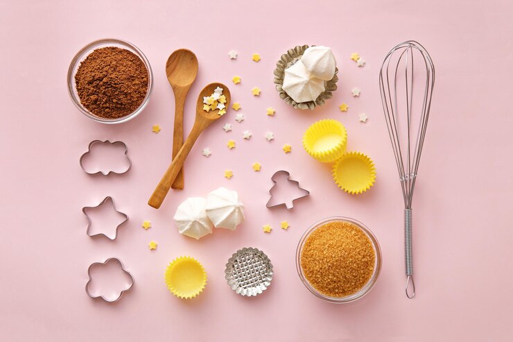 Foto vista de alto ângulo de utensílios de cozinha multicoloridos
