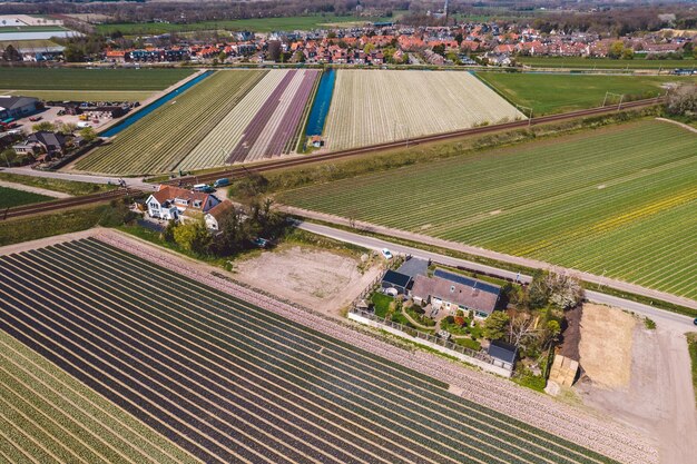 Foto vista de alto ângulo do campo agrícola