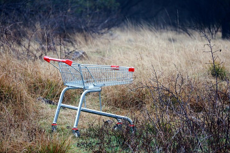 Foto vista de alto ângulo do carrinho de compras no campo