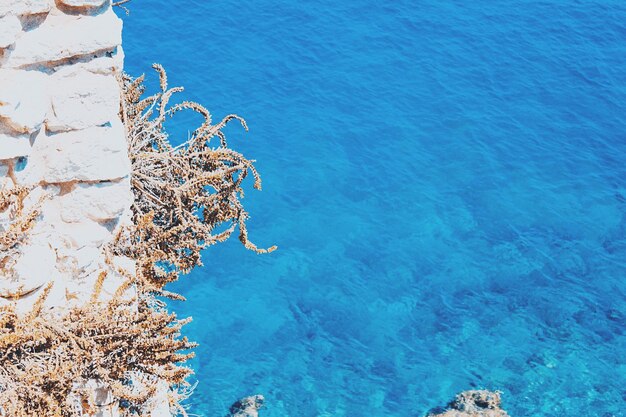 Foto vista de alto ângulo do mar azul pela parede