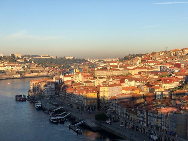 Vista de alto ângulo dos edifícios da cidade contra o céu