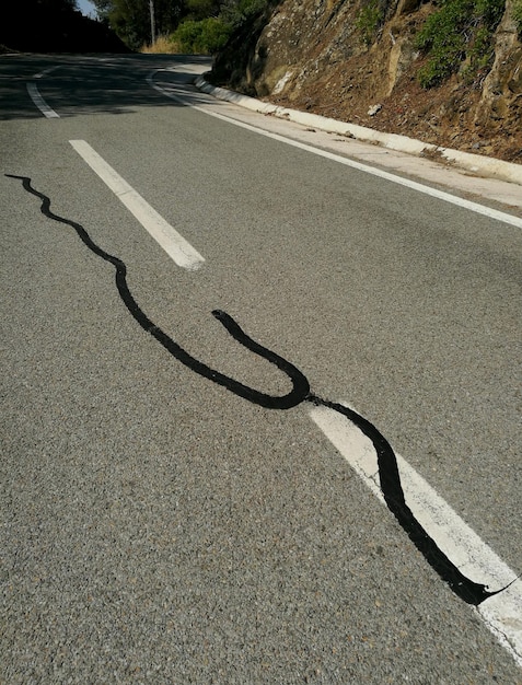 Foto vista de ângulo alto da sombra na estrada