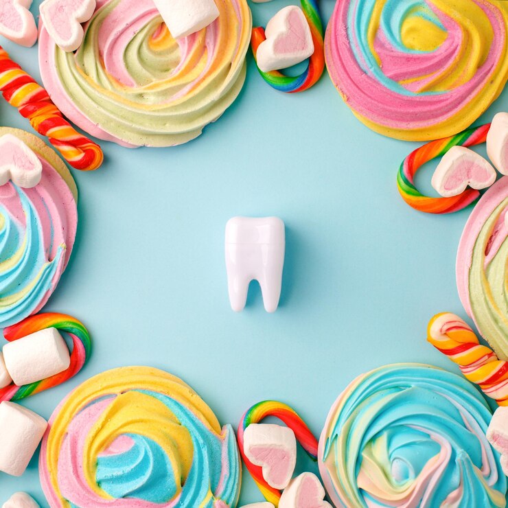 Foto vista de ângulo alto de doces multicoloridos