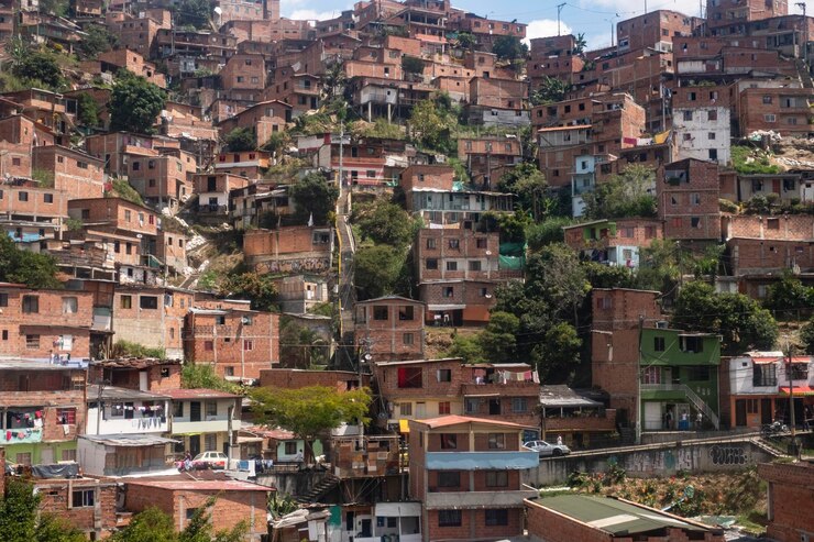 Foto vista de ângulo alto de edifícios na cidade