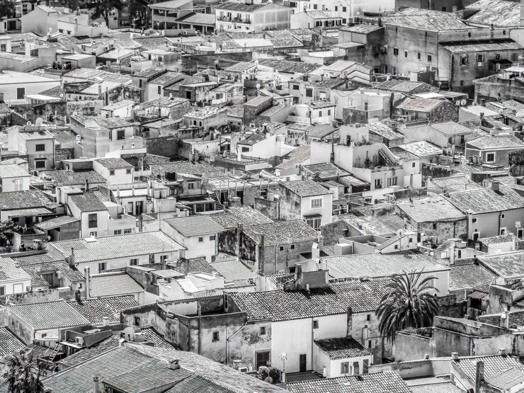 Foto vista de ângulo alto de edifícios na cidade