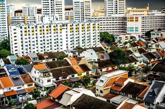 Foto vista de ângulo alto de edifícios na cidade