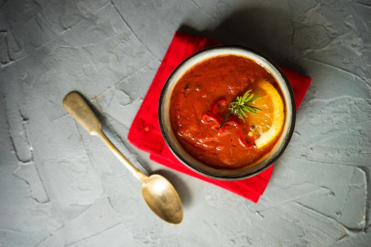 Foto vista de ângulo alto de sopa em uma tigela na mesa