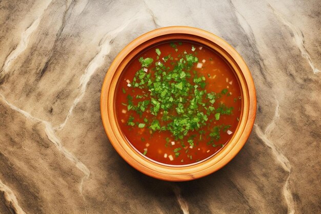 Vista de ângulo alto de sopa em uma tigela na mesa