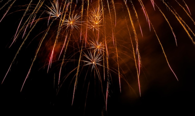 Foto vista de ângulo baixo da exibição de fogos de artifício à noite