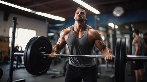 Vista de ângulo baixo da foto do homem de construção muscular irreconhecível