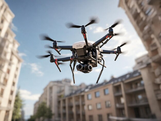 Vista de ângulo baixo de drone voando sobre o céu