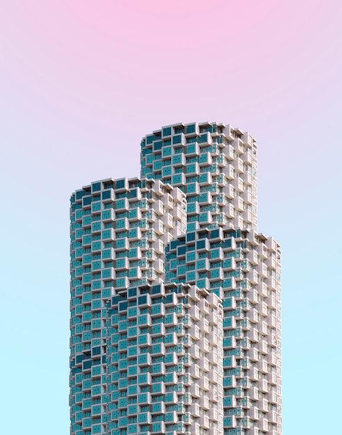 Vista de ângulo baixo de edifícios modernos contra um céu claro