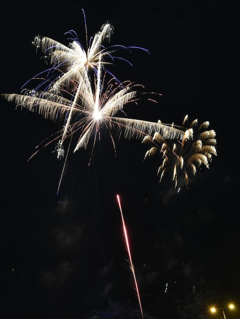 Foto vista de ângulo baixo de exibição de fogos de artifício contra o céu à noite