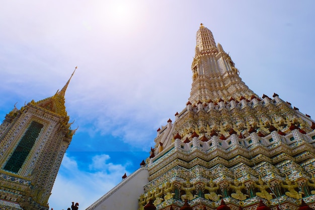 Foto vista de ângulo baixo do edifício do templo contra o céu