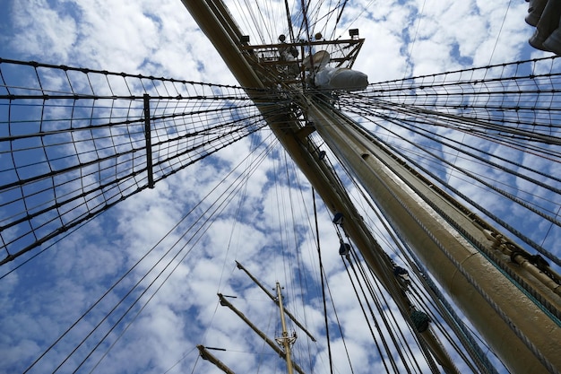 Foto vista de ângulo baixo do mastro do barco contra o céu