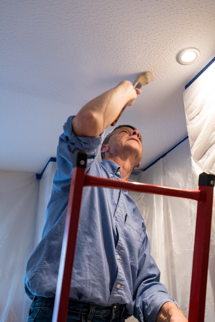 Foto vista de ângulo baixo do teto de pintura do homem