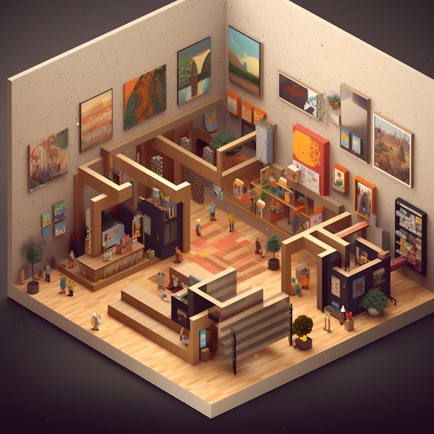 Foto vista de arafed de uma sala com uma escada e uma sala de estar generativa ai