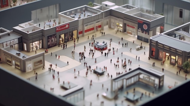 Vista de Araffe de um modelo em miniatura de um centro comercial
