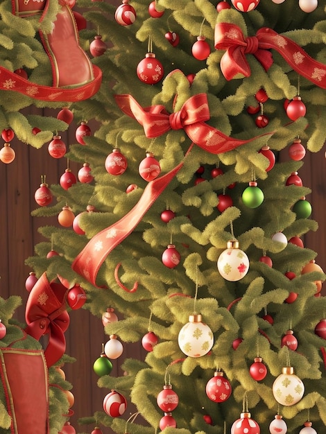 Foto vista de árvore de natal lindamente decorada generative ai free stock photo