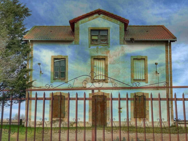 Foto vista de baixo ângulo da casa contra o céu