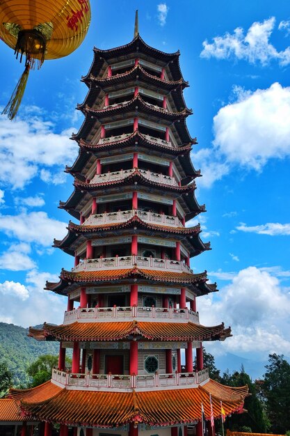 Foto vista de baixo ângulo da pagoda contra o céu