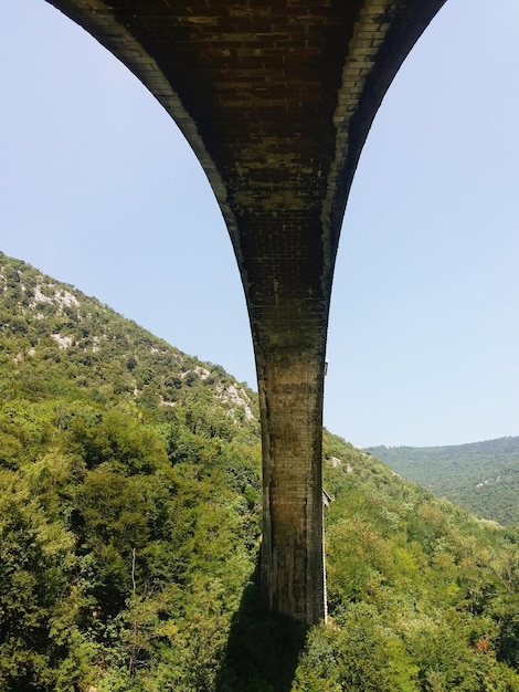 Foto vista de baixo ângulo da ponte contra um céu claro