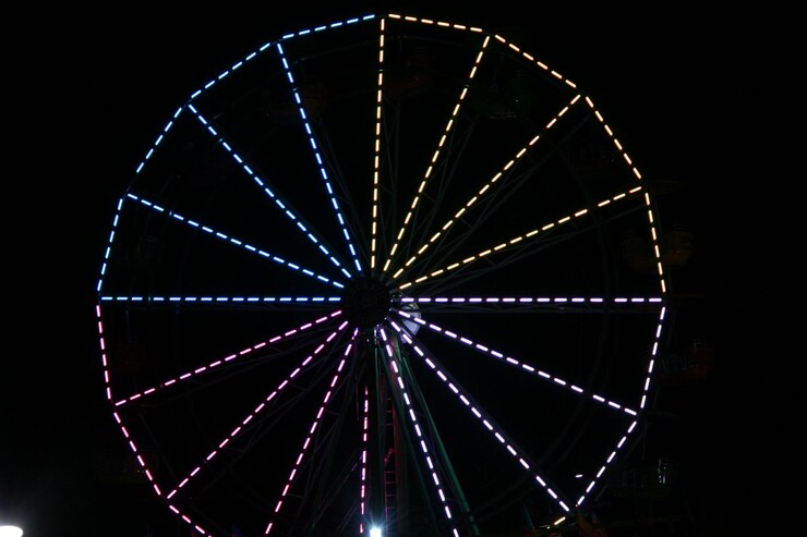 Foto vista de baixo ângulo da roda-gigante iluminada