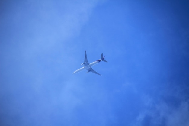 Vista de baixo ângulo de avião voando no céu