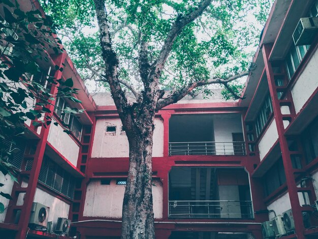 Vista de baixo ângulo de um prédio de apartamentos