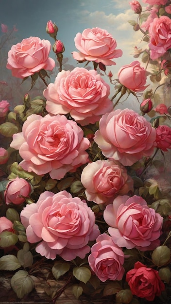 Vista de belas flores de rosas em floração