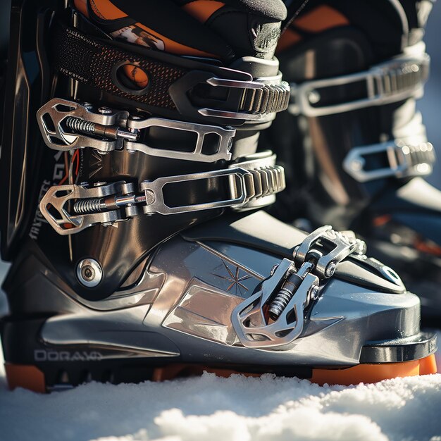Foto vista de botas de esqui