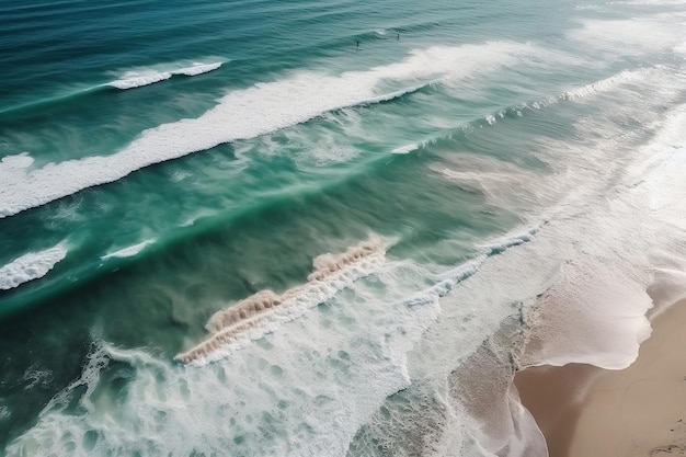 Vista de cima Belas ondas do mar Praia de areia e mar incrível A textura da água AI gerou ilustração