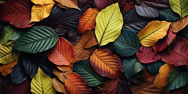 Foto vista de cima cores naturais reais de folhas naturais