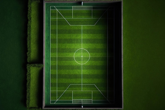 Vista de cima da grama verde artificial em um campo de futebol Elemento de design espaço vazio