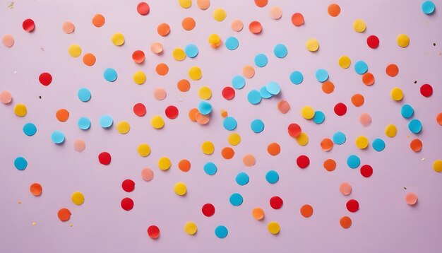 Vista de cima de confetes coloridos espalhados sobre um fundo pastel