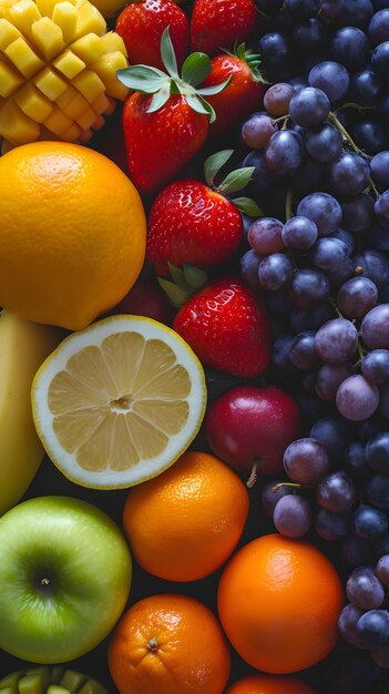 vista de cima de frutas coloridas