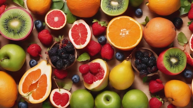 Vista de cima de frutas saudáveis com espaço de cópia